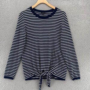 Talbots Top Womens Small Black White Stripe Long Sleeve Tie Front Pullover Knit